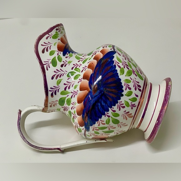 c. 1820 Antique Gaudy Welsh Grape Pattern Large Hand Painted Pink Luster Jug - Picture 8 of 16